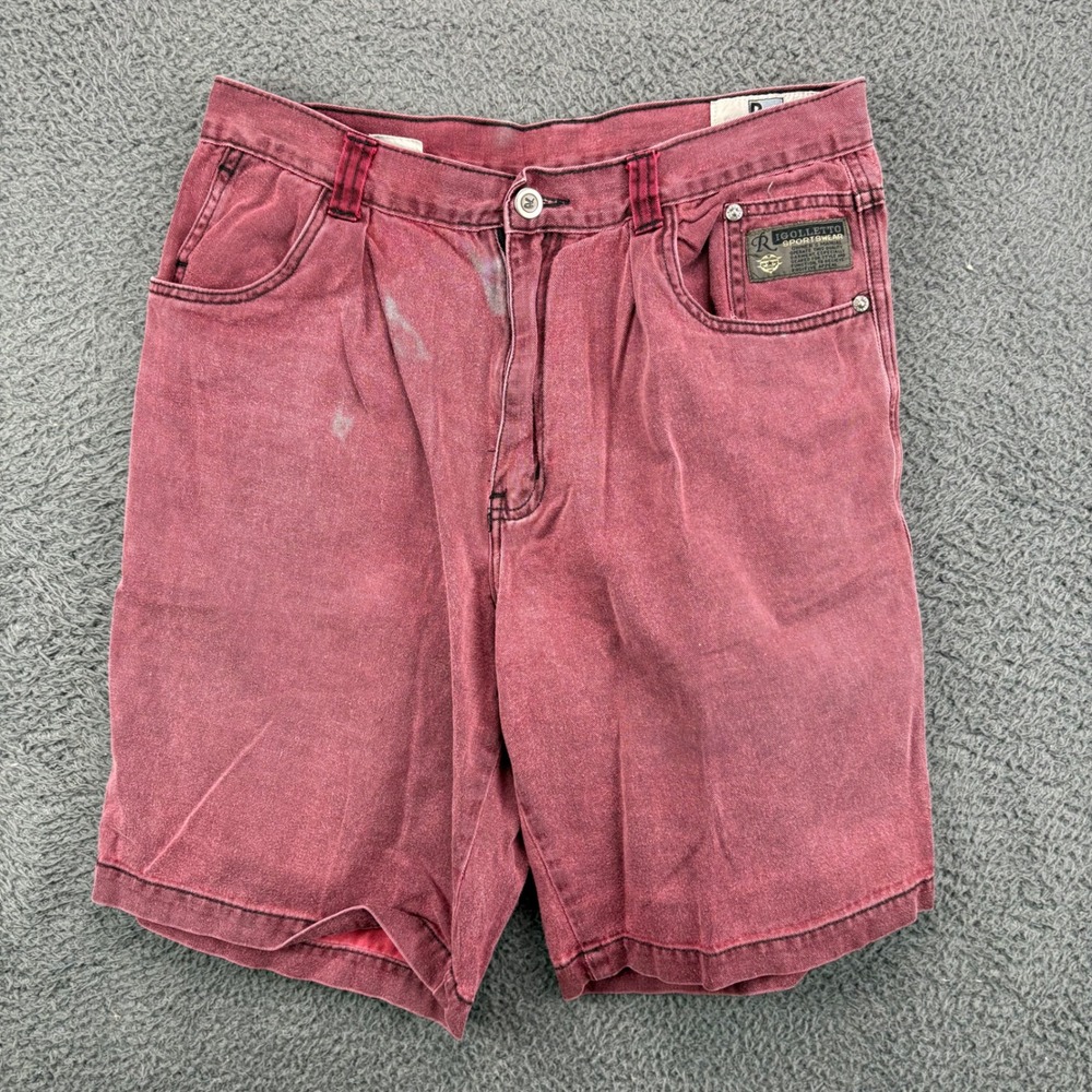Vintage Rigoletto Sportswear Mens Burgundy Cotton Shorts Size 32 Maroon 90s